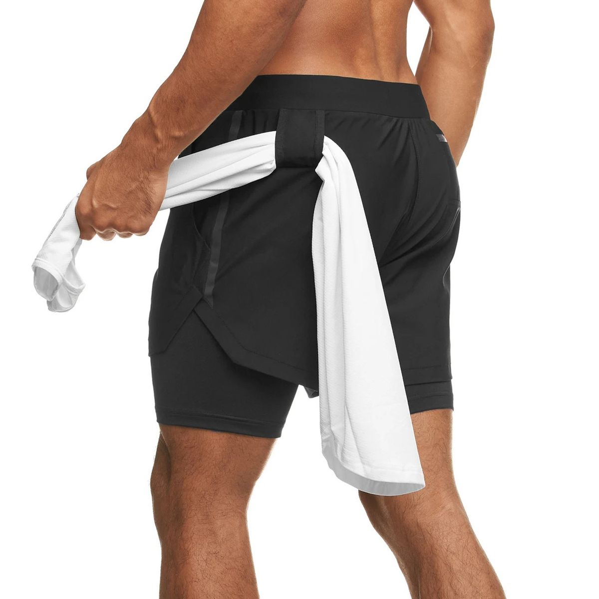 Athletic Shorts For Men Casual Sports Quick Dry Workout Running Fitness-Black
