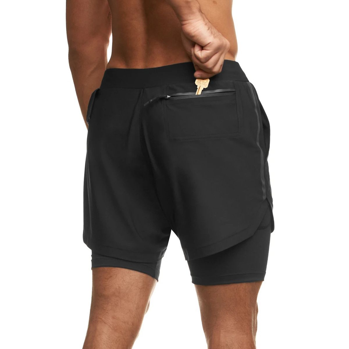 Athletic Shorts For Men Casual Sports Quick Dry Workout Running Fitness-Black