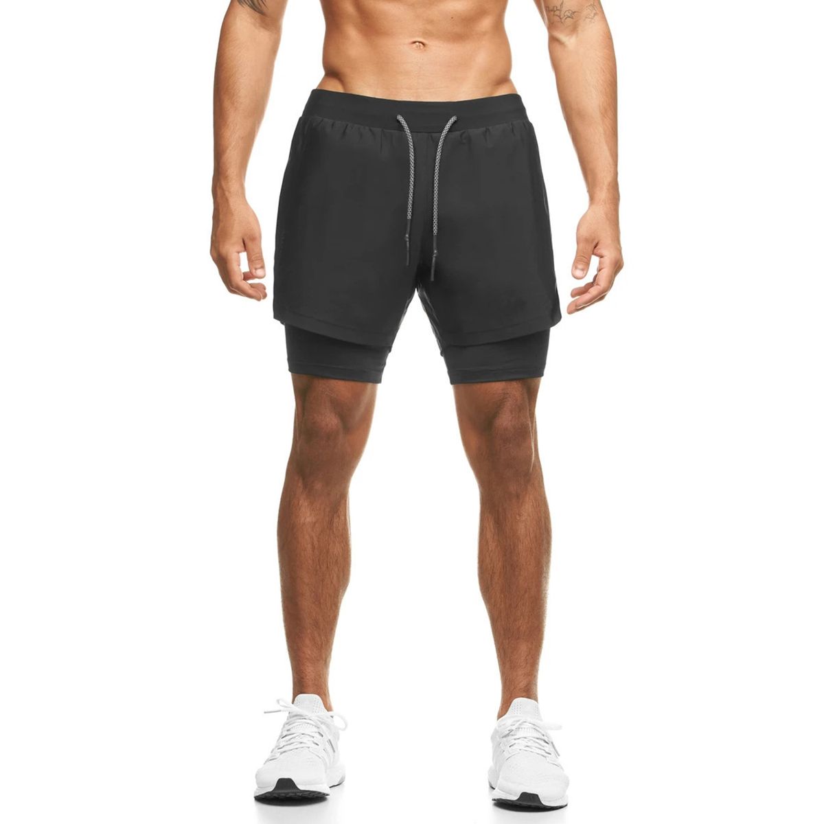 Athletic Shorts For Men Casual Sports Quick Dry Workout Running Fitness-Black