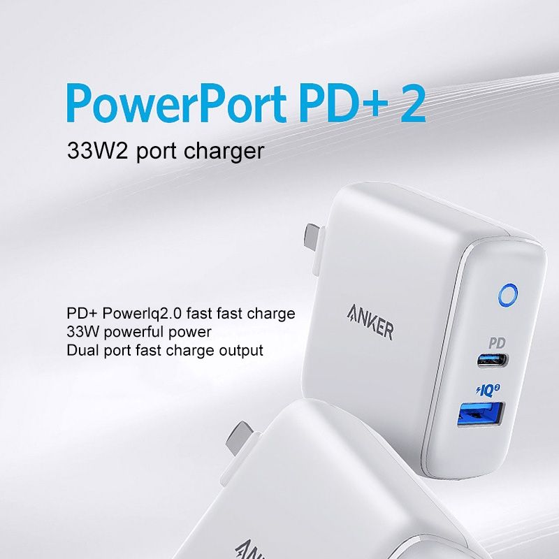 33W PowerPort PD USB-C / Type-C Interface + PowerIQ 2.0 USB-A Interface Wall Charger, US Plug(White)