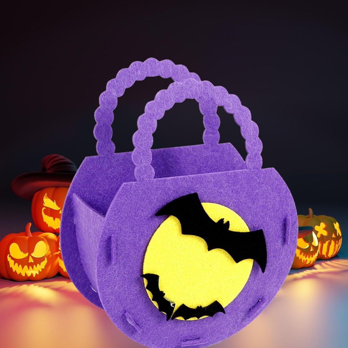 Halloween Candy Bag with Handle Large Halloween Treat Handbag Light Purple