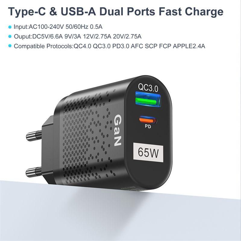 65w Gan Charger Type C Pd Usb Qc 4.0 Fast Charging Wall  USB