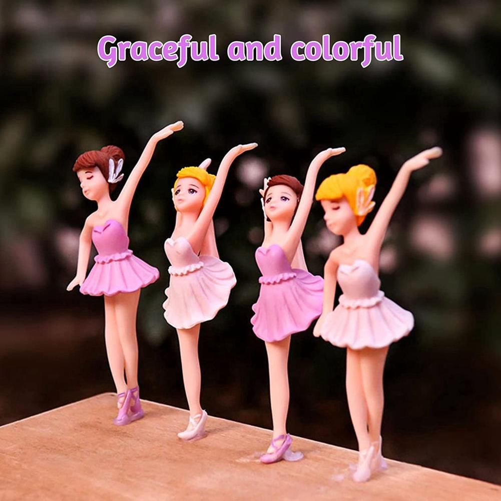 4Pcs Miniature Ballet Girl Figure Desktop Collection Cake Decoration, Ballerina Girl Cake Topper Plant Pot Decoration