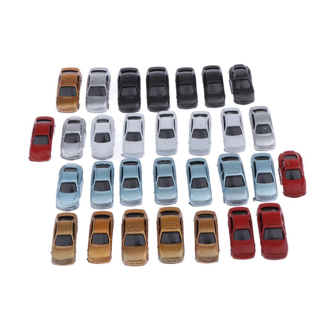 30pcs Model Lighted Cars Train Railway Scenery Layout HO Scale 1:100