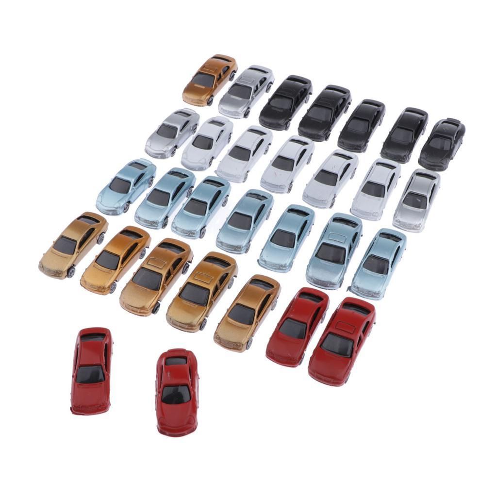 30pcs Model Lighted Cars Train Railway Scenery Layout HO Scale 1:100