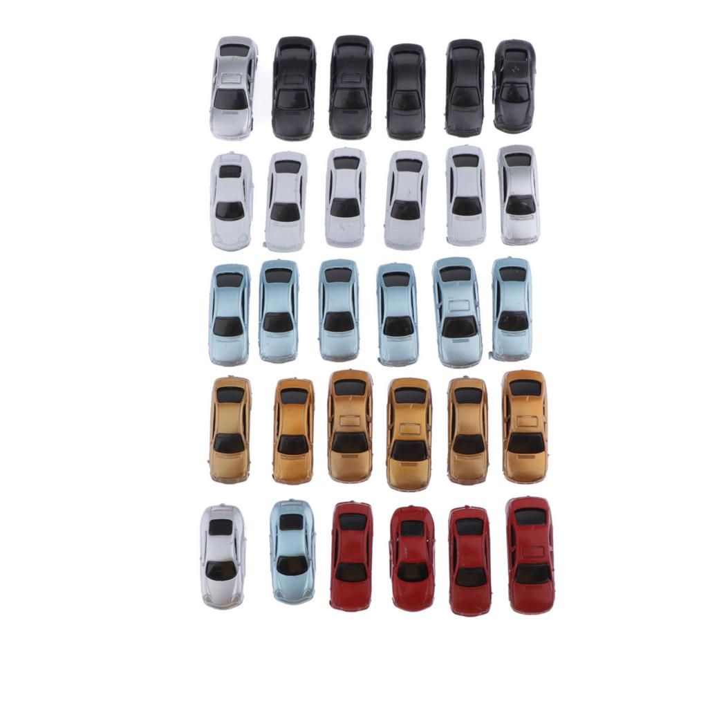 30pcs Model Lighted Cars Train Railway Scenery Layout HO Scale 1:100