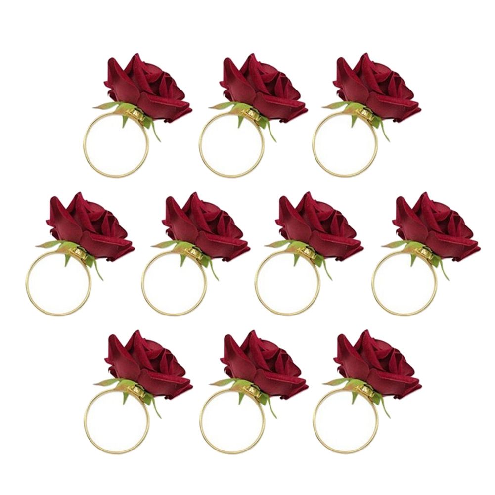 10Pcs Red Rose Shape Buckle Napkin Ring Table Decor Napkin