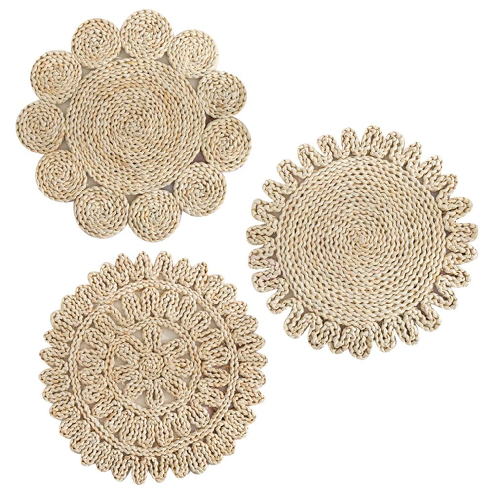 3Pcs Corn Fur Woven Dining Table Mat Heat Insulation Round