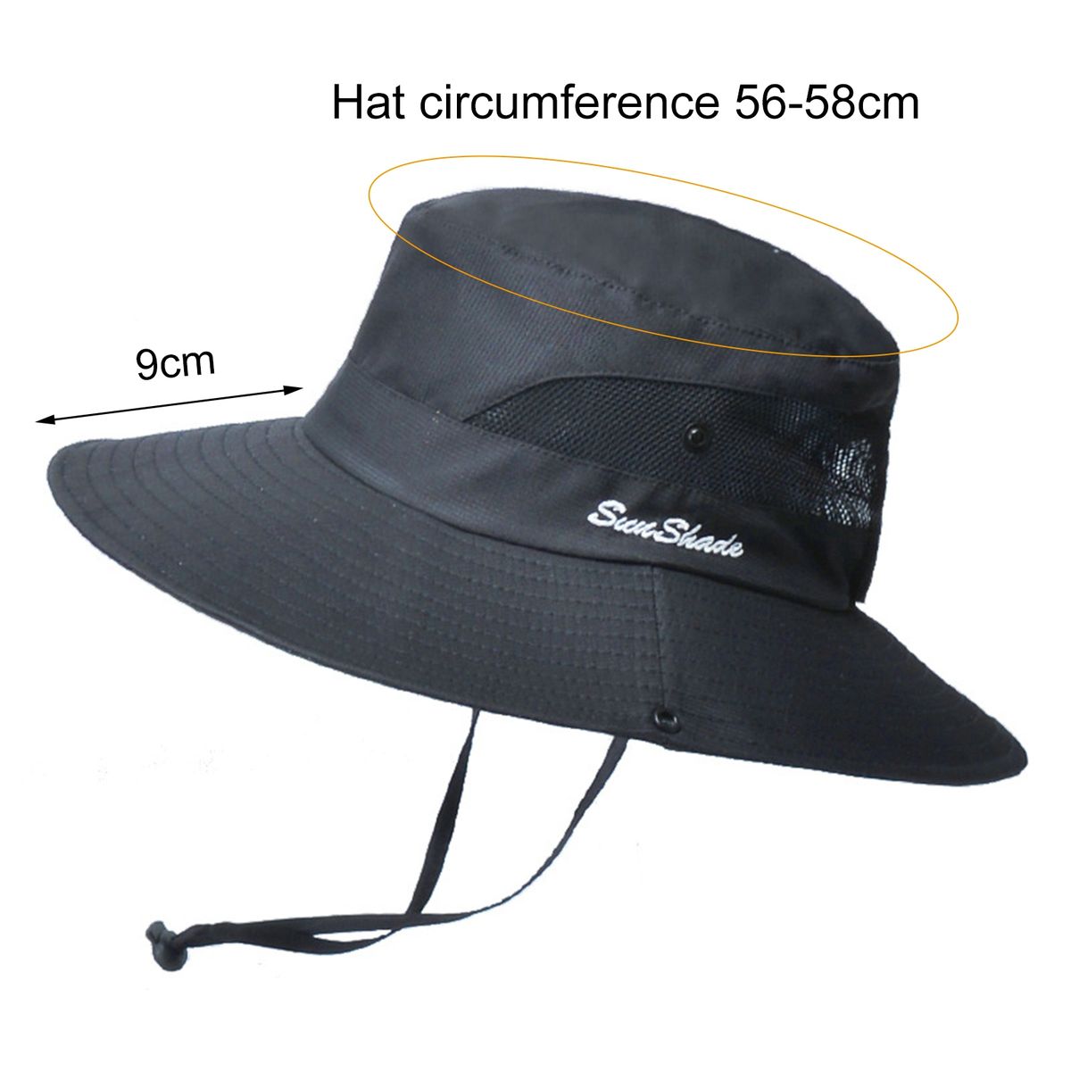 Bucket Hat   Fixed Rope Wide Brim Ponytail Black