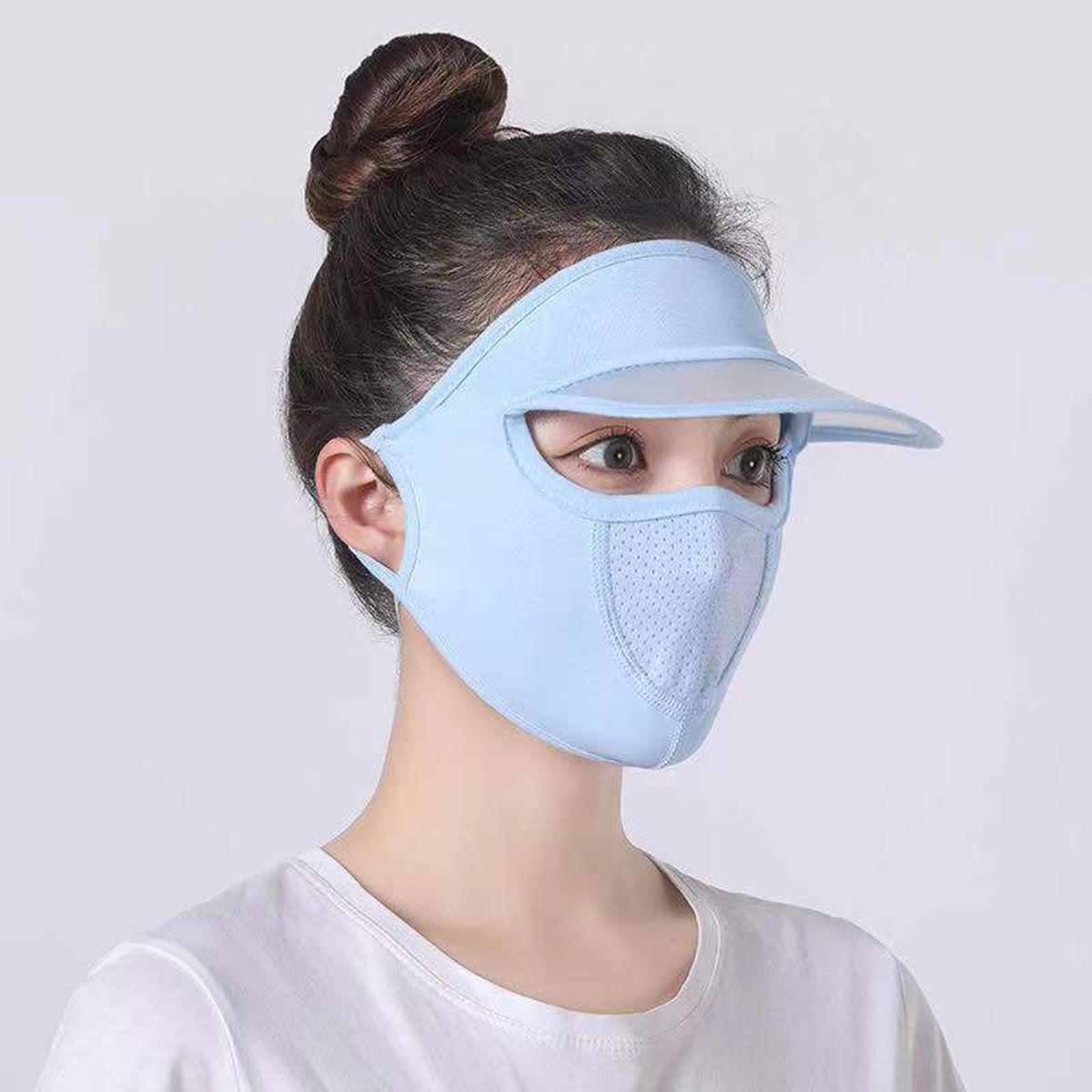 Face Cover Cap Sport Cycling Hat Sunscreen Face Cover Light Blue