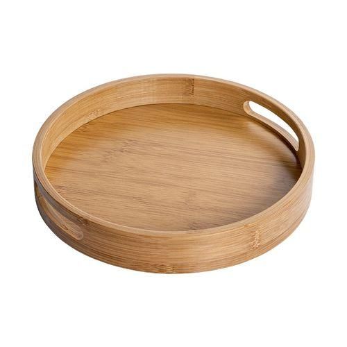 Round Serving Tray With Handles - Wooden Bamboo