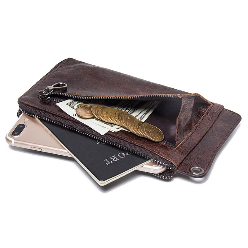 CONTACT'S Men's Wallet Genuine Leather Clutch Man Walet Brand Luxury Male Purse Long Wallets Zip Coin Purse 6.5\" Phone Pocket Color Black JIE