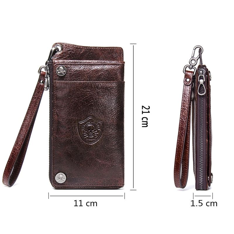 CONTACT'S Men's Wallet Genuine Leather Clutch Man Walet Brand Luxury Male Purse Long Wallets Zip Coin Purse 6.5\" Phone Pocket Color Black JIE