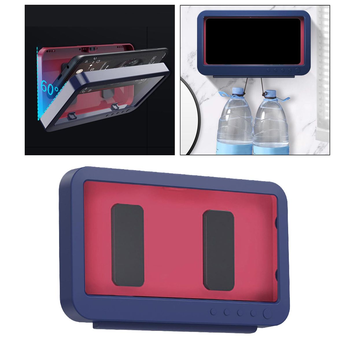 Waterproof Wall Mounted Shower Phone Holder Kitchen Phone Case Blue