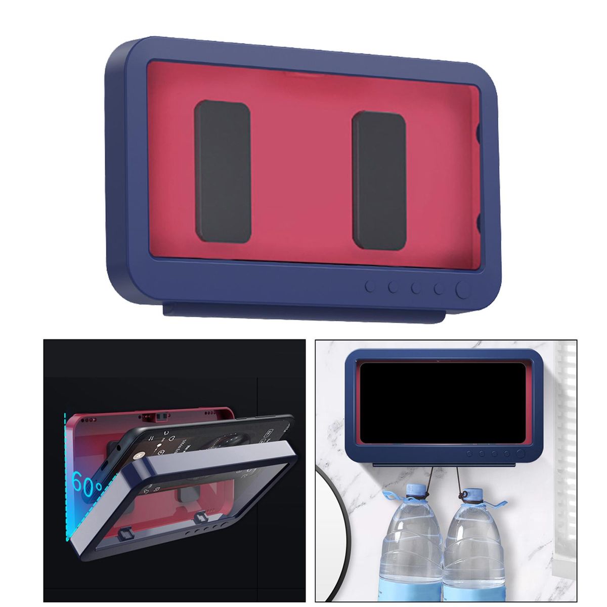 Waterproof Wall Mounted Shower Phone Holder Kitchen Phone Case Blue