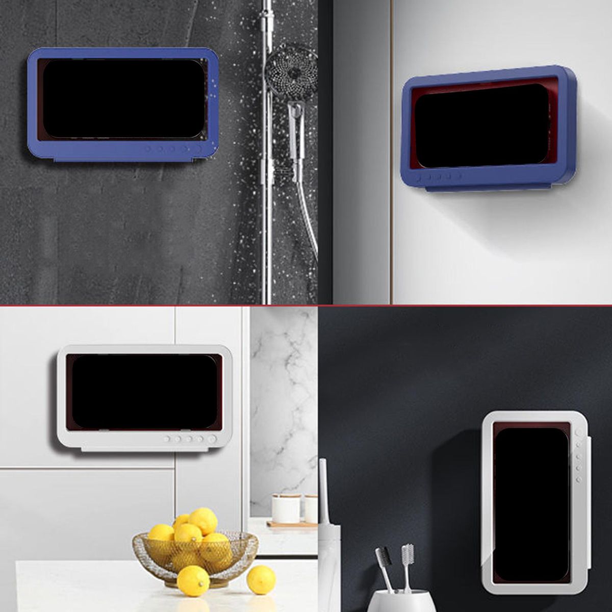 Waterproof Wall Mounted Shower Phone Holder Kitchen Phone Case Blue