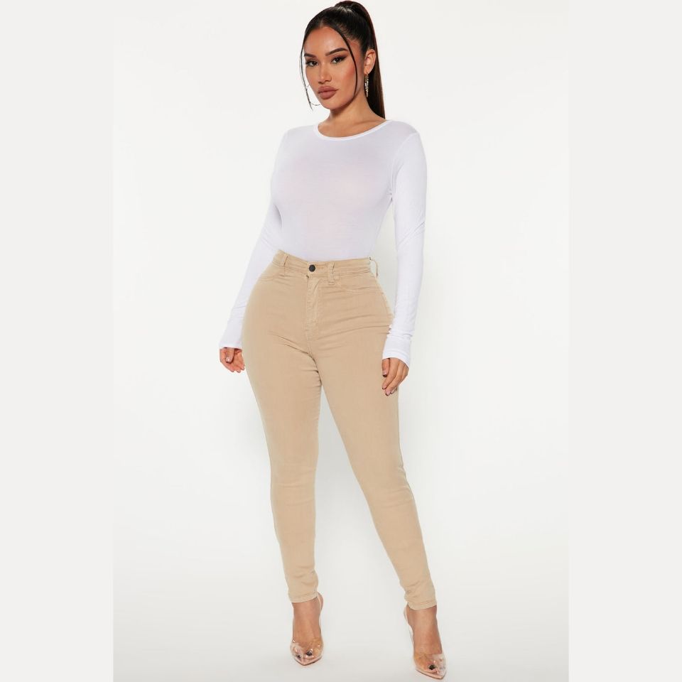 Long Sleeve Round Neck Bodysuit - White