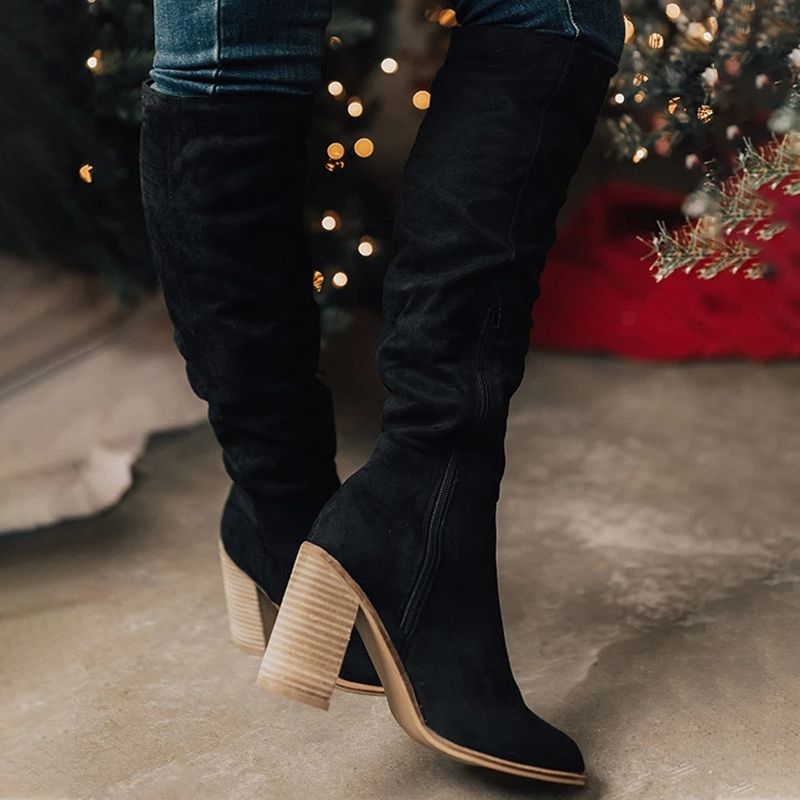 Women Suede Slim Knee-High Heeled Sexy Thigh High Boots