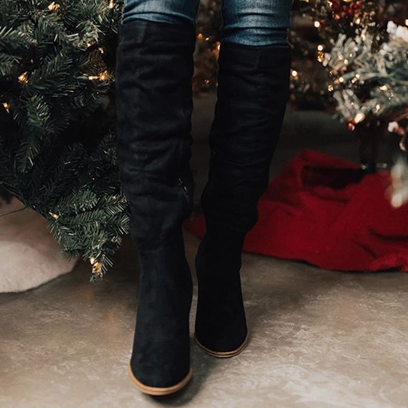 Women Suede Slim Knee-High Heeled Sexy Thigh High Boots