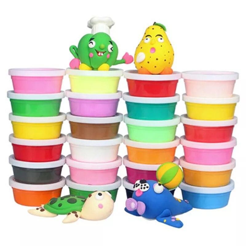 24Pcs Air Drying DIY Malleable Polymer Modeling Clay Playdough Tools Soft Blocks Plasticine  Playdoughs With Plastic Box  TY0175