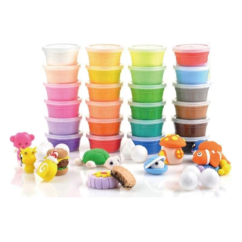 24Pcs Air Drying DIY Malleable Polymer Modeling Clay Playdough Tools Soft Blocks Plasticine  Playdoughs With Plastic Box  TY0175