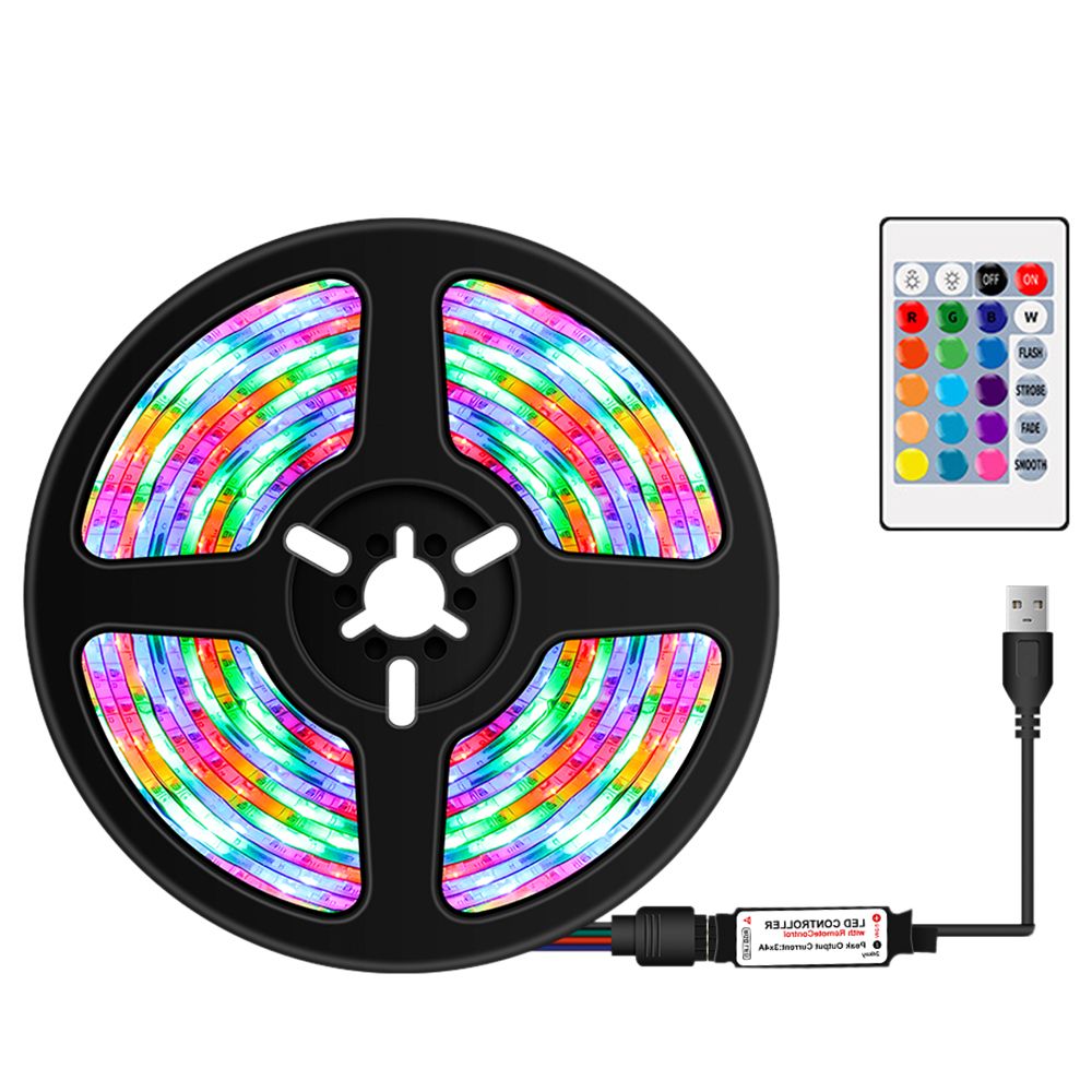 USB Dimmable RGB Colorful LEDs Strips Light With IR Remote Control 16 Colors & 4 Lighting Modes 5m 300LEDs
