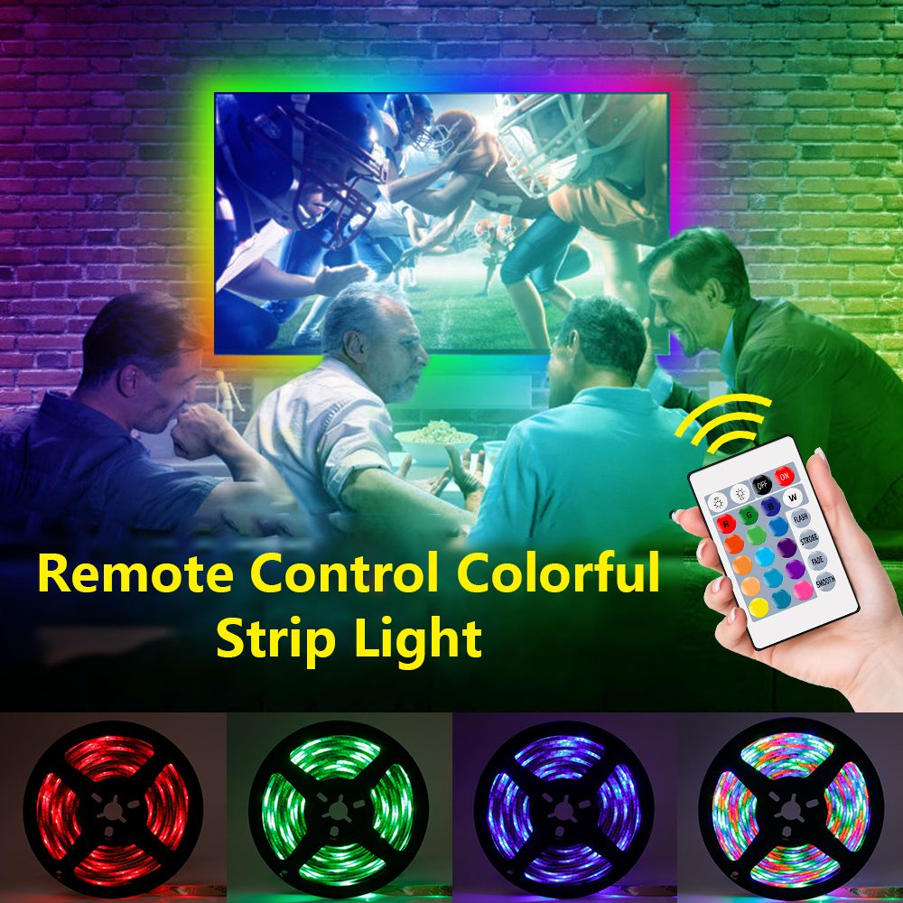 USB Dimmable RGB Colorful LEDs Strips Light With IR Remote Control 16 Colors & 4 Lighting Modes 5m 300LEDs