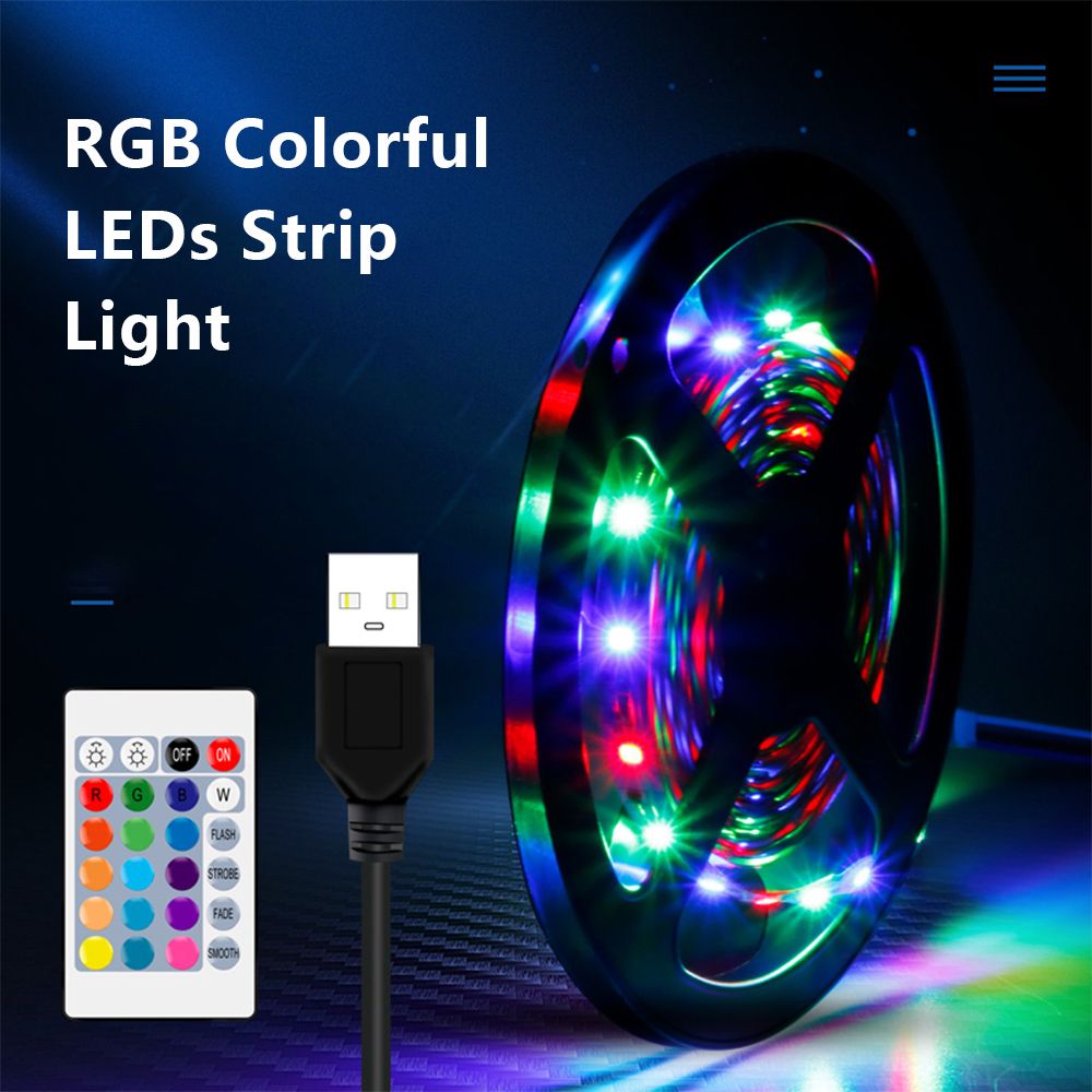 USB Dimmable RGB Colorful LEDs Strips Light With IR Remote Control 16 Colors & 4 Lighting Modes 5m 300LEDs