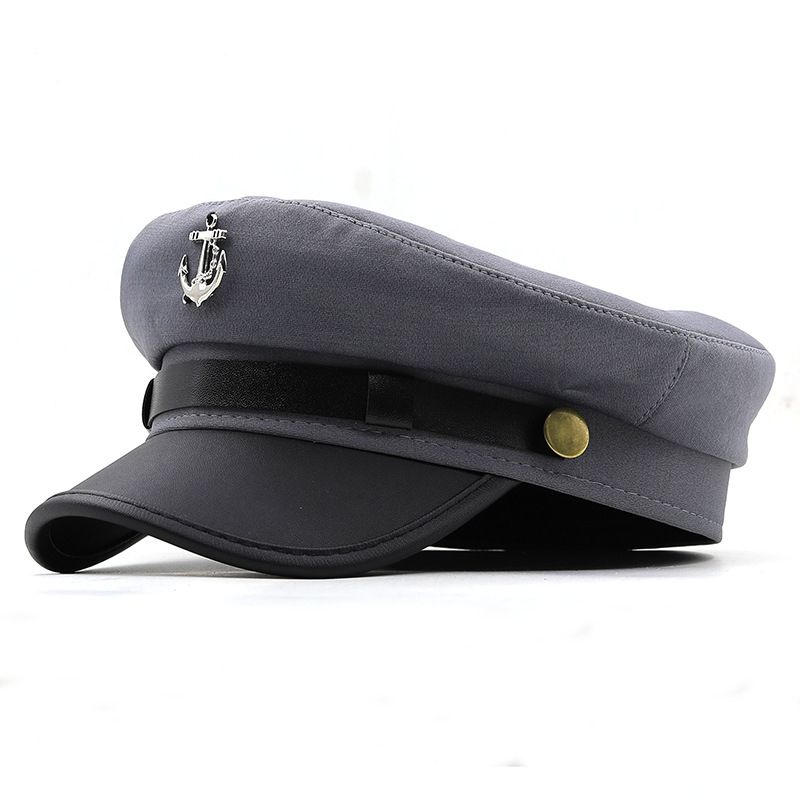 Hat Navy Cap Women's British Retro Beret Men's PU Leather Sealing Flat Cap