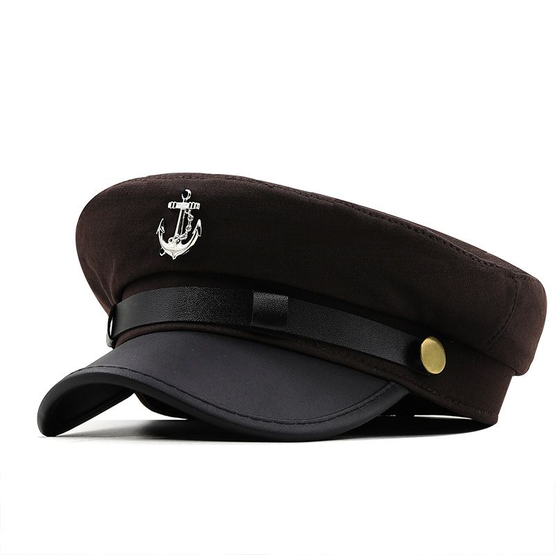 Hat Navy Cap Women's British Retro Beret Men's PU Leather Sealing Flat Cap