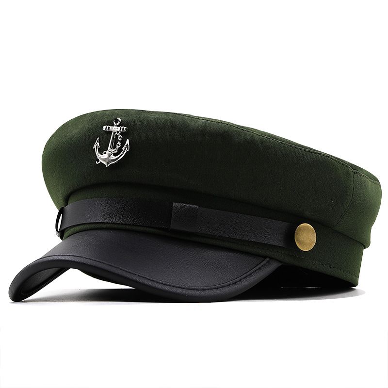 Hat Navy Cap Women's British Retro Beret Men's PU Leather Sealing Flat Cap