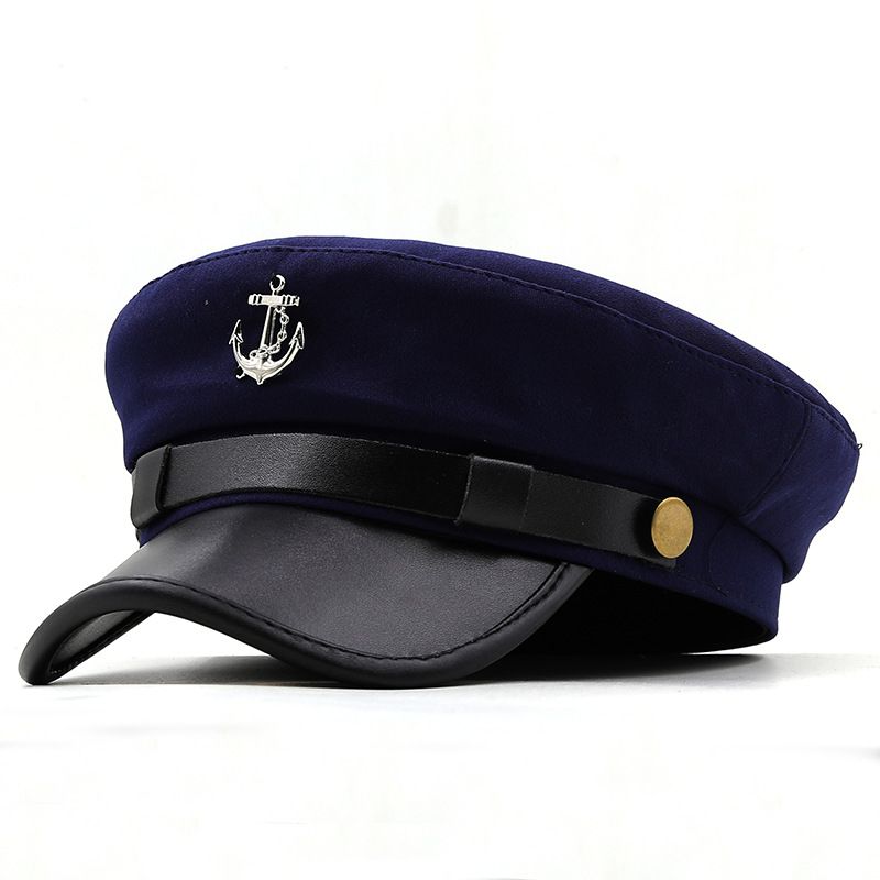 Hat Navy Cap Women's British Retro Beret Men's PU Leather Sealing Flat Cap