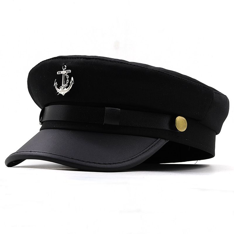 Hat Navy Cap Women's British Retro Beret Men's PU Leather Sealing Flat Cap