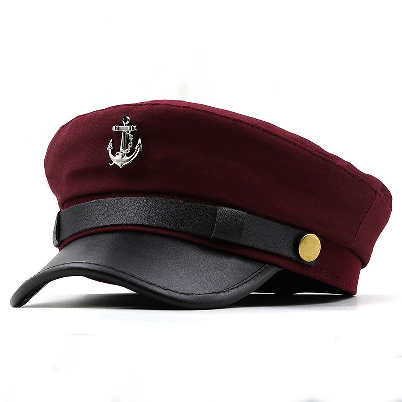 Hat Navy Cap Women's British Retro Beret Men's PU Leather Sealing Flat Cap