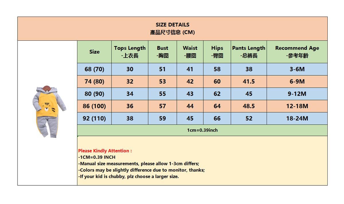 Baby Boys Cartoon Tiger Face Long Sleeves Hoodie With Pants -Grey