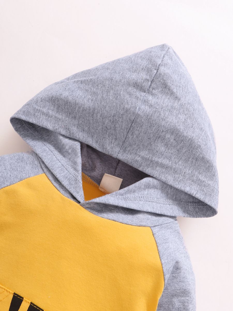 Baby Boys Cartoon Tiger Face Long Sleeves Hoodie With Pants -Grey