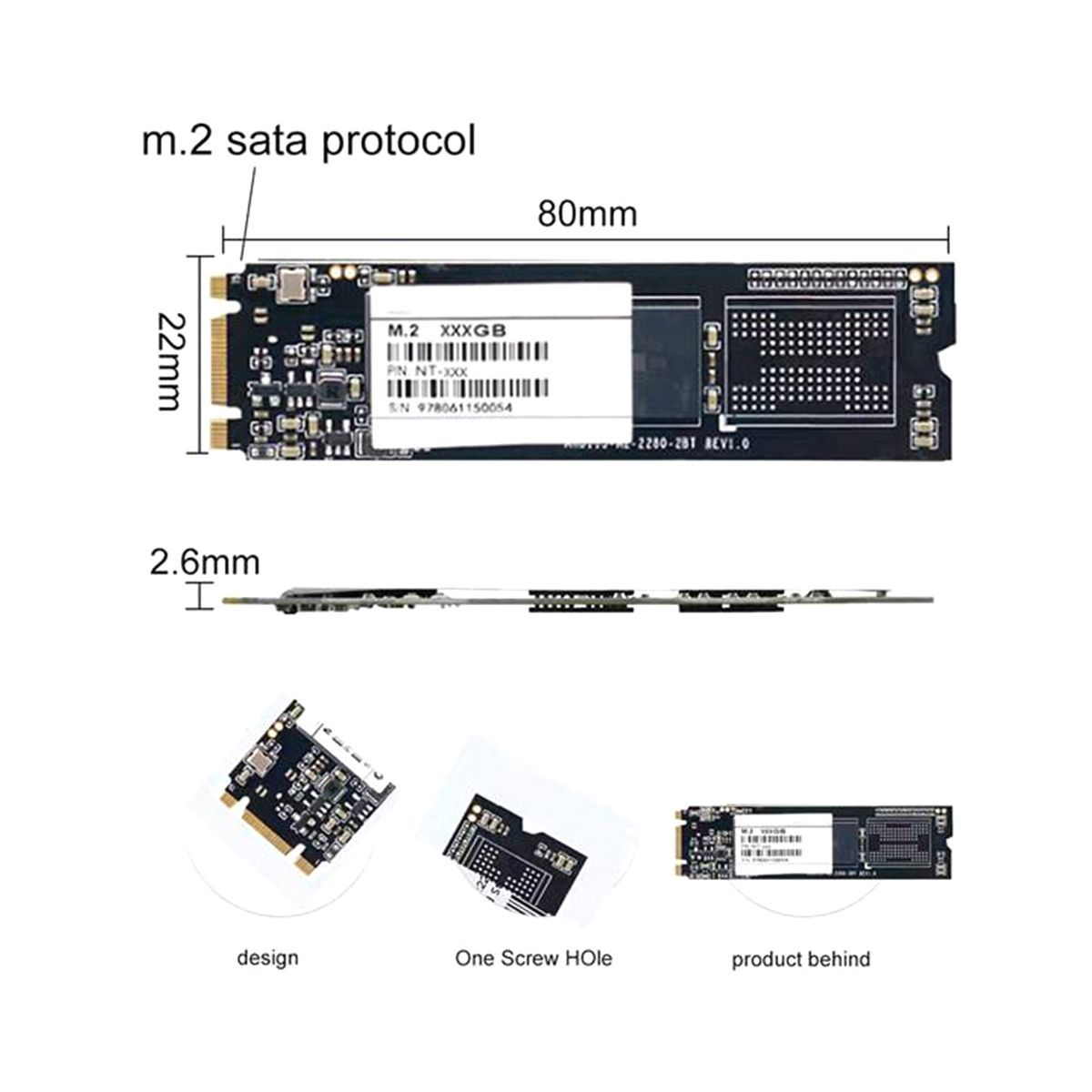 M.2 NGFF SSD M.2 SATA3 1TB Solid State Drive 2280 Internal H