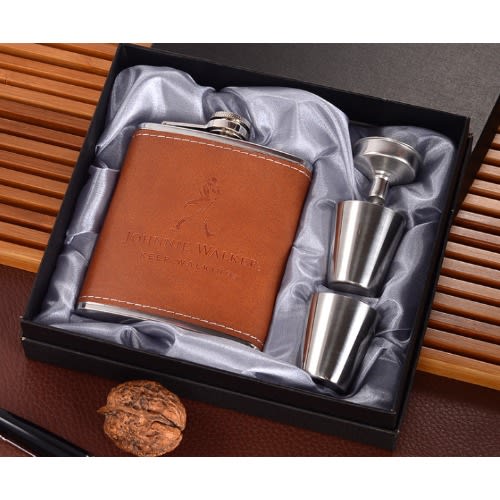 Liquor Metal Leather Alcohol Flask - 7oz