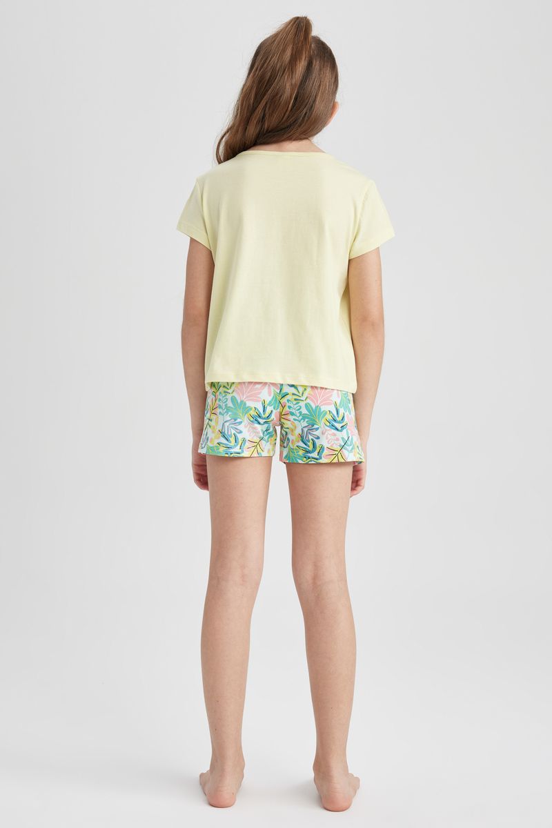 2 Piece Girl Special Collection Regular Fit Short Sleeve Knitted Pyjamas - Yellow