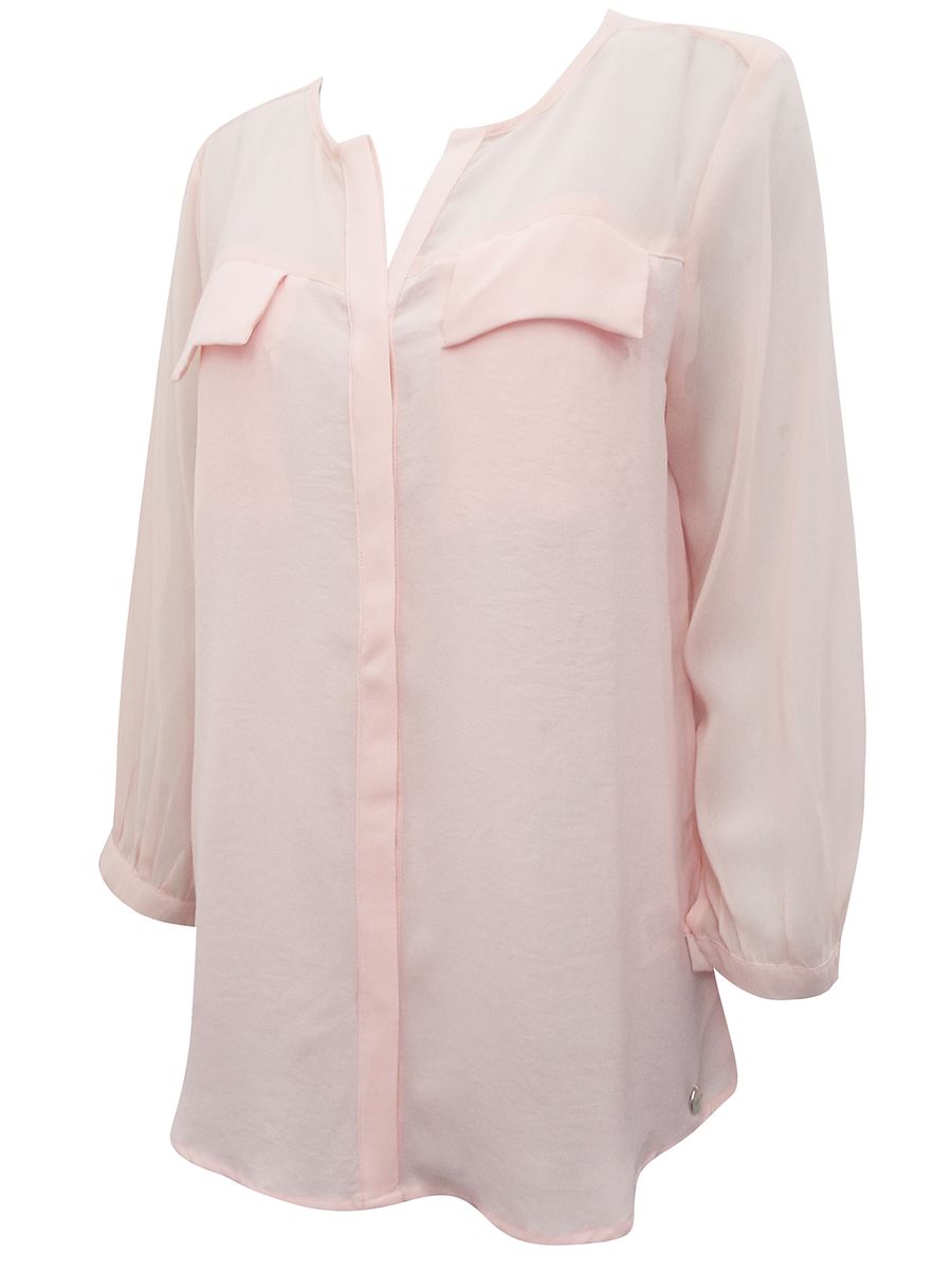 Ladies Semi Sheer Chiffon Crepe Blouse- Pink