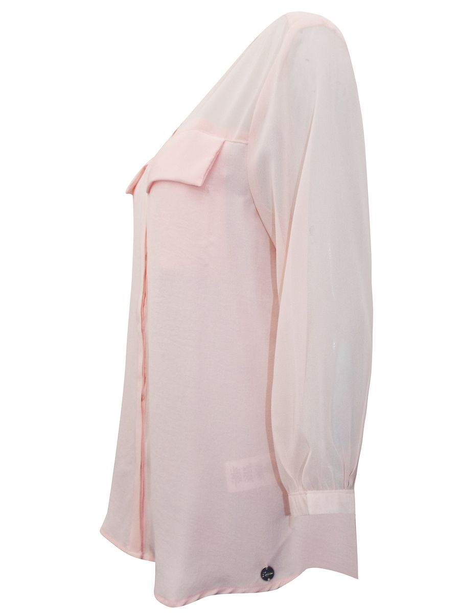Ladies Semi Sheer Chiffon Crepe Blouse- Pink