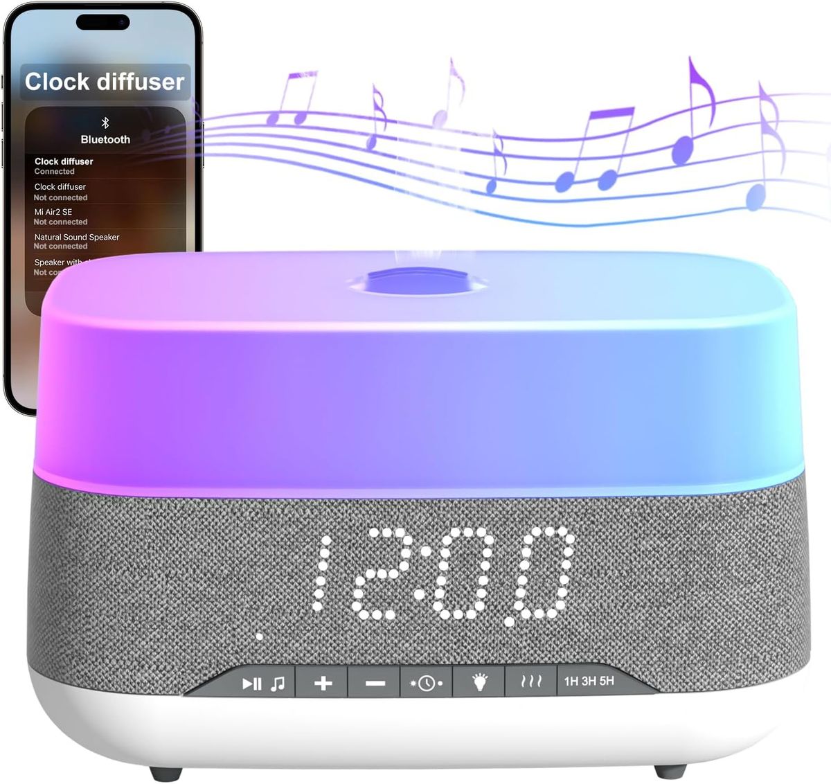Aromatherapy Diffuser With Bluetooth Speaker And Clock