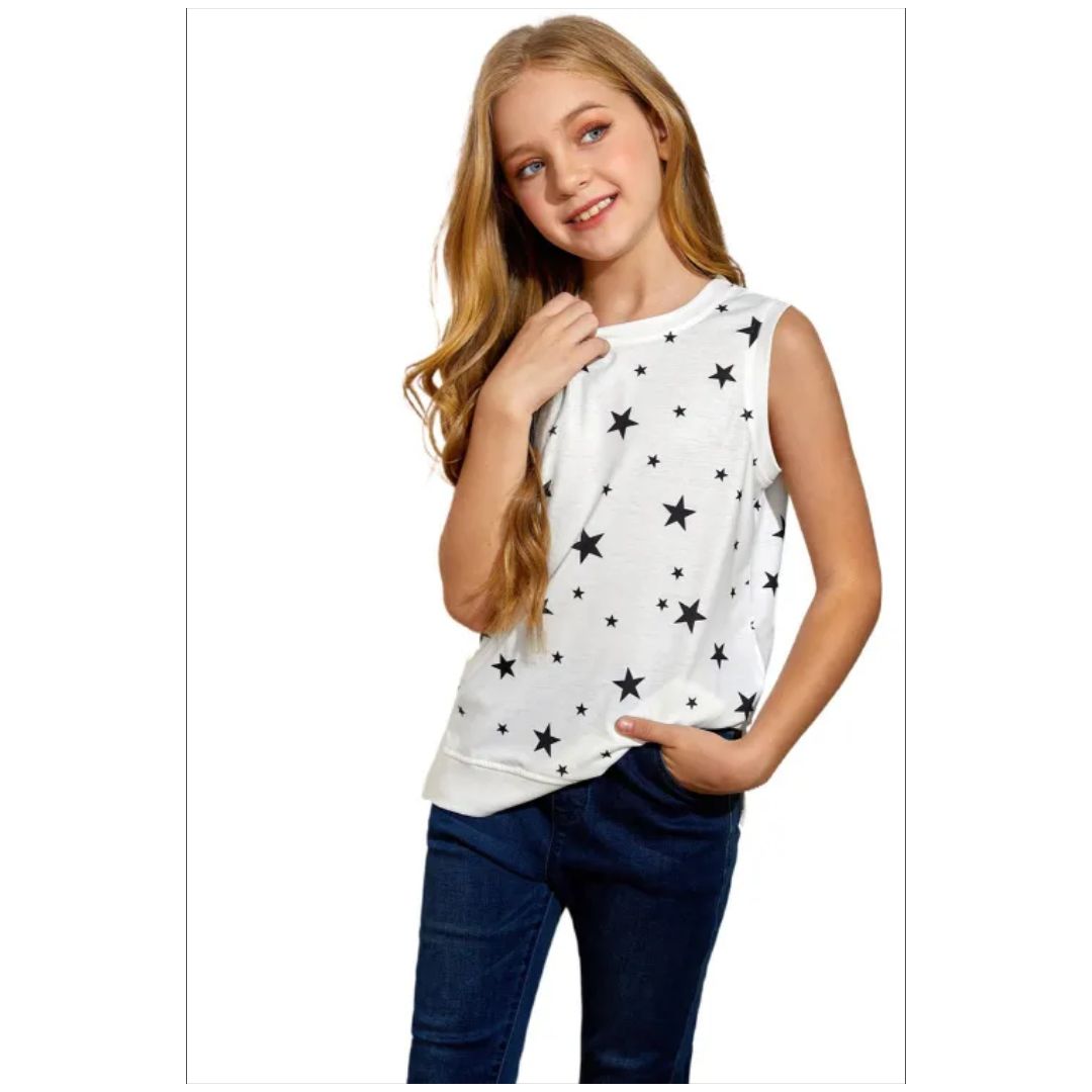 Mfed White Star Print Little Girl Tank
