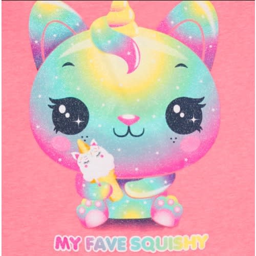 Girl's Glitter 'my Fave Squishy' Rainbow Caticorn Top- Neon Pink