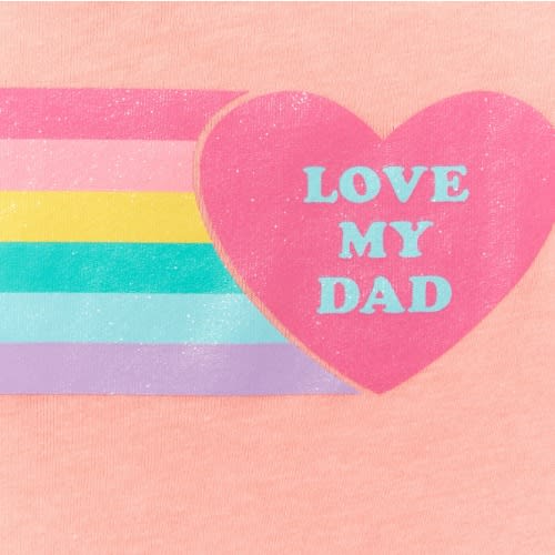 Girl's Glitter 'love My Dad' Heart And Rainbow Top-neon Pink