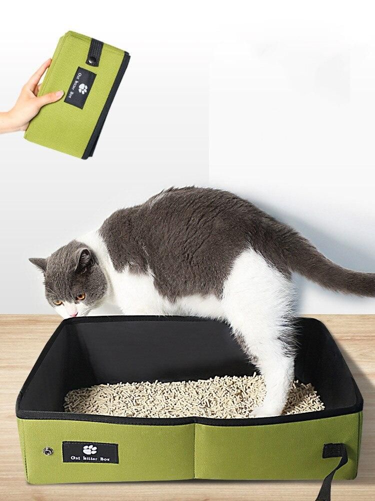 Foldable Cat Litter Box Cat Toilet Collapsible Waterproof Sandbox Pan Litter Tray Toilet Travel Pet Cleaning Supplies for Kitten