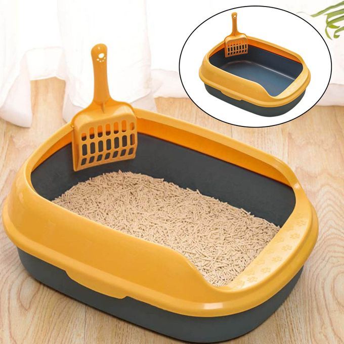 Cat Litter Box Pet Non-Stick Litter Tray Kitten Pan Toilet Shovel Blue