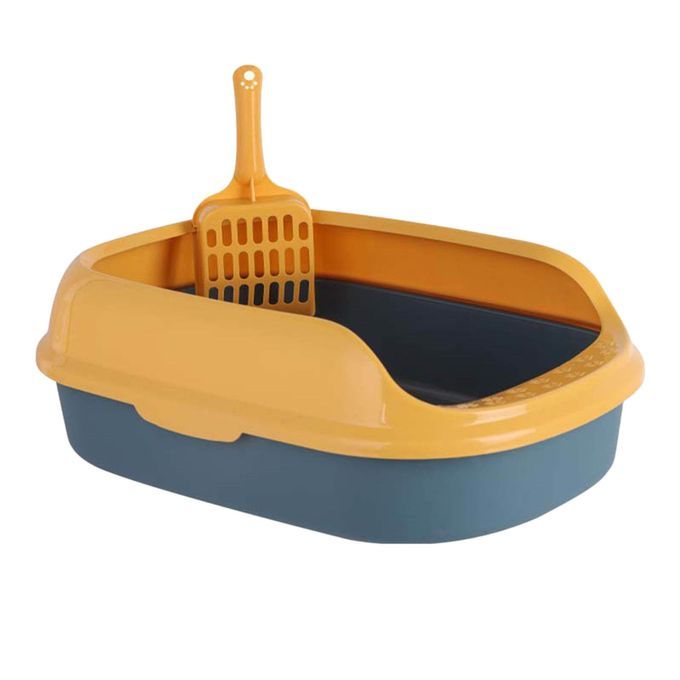 Cat Litter Box Open Top Litter Tray Kitten Pan Toilet Container Blue