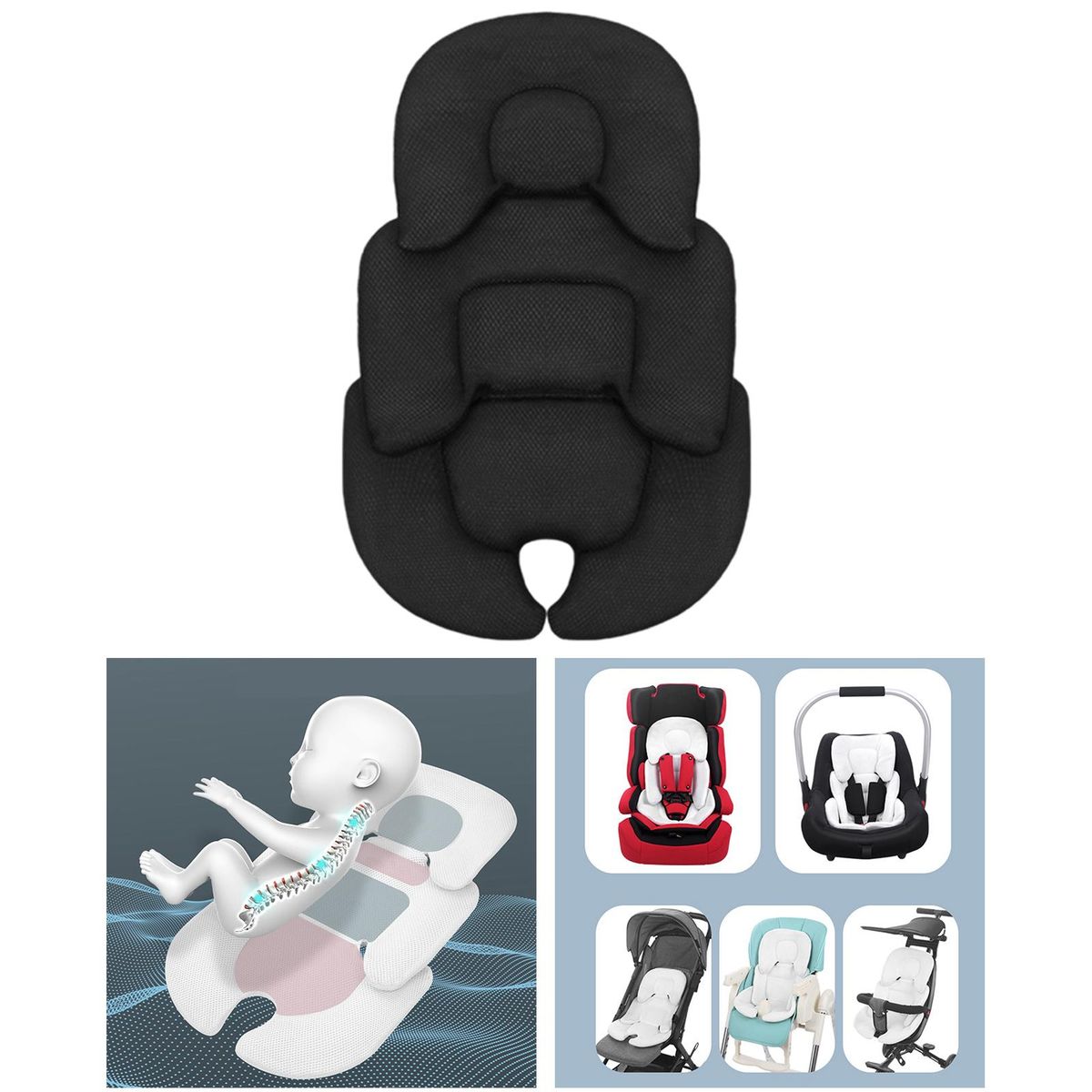 Stroller Cushion Baby Shower Gifts Car Seat Insert For Buggy Black