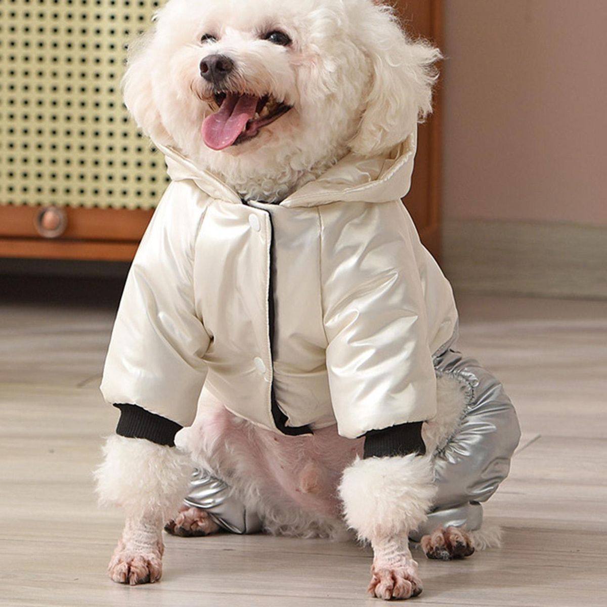 Pet Cotton Coat Pet Four-Legged Jumpsuit White